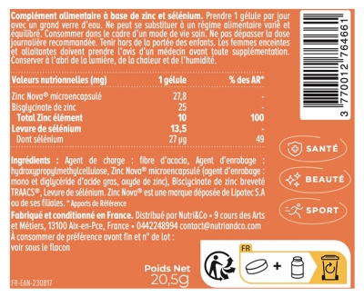 Nutri&Co Zinc Bisglycinate Peau et Immunité 60 Gélules