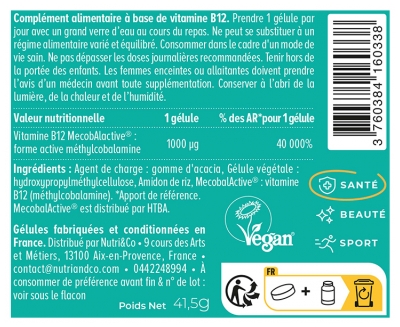 Nutri&Co Vitamine B12 Cerveau et Énergie 120 Gélules