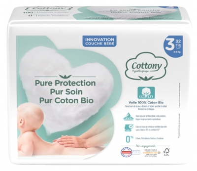 COTTONY Couches 100% Coton Biologique Taille 3 - 4/9kg 32 couches