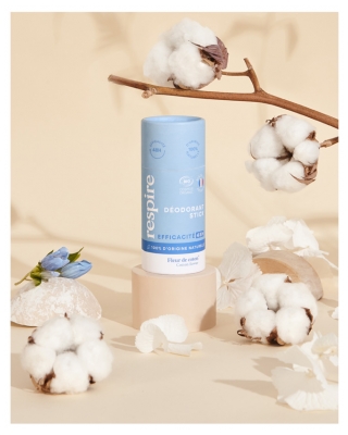 Respire Déodorant Fleur de Coton Stick Solide Efficacité 48H Carton Bio 50 g