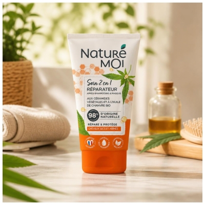 Naturé Moi Soin 2 en 1 Réparateur Après-Shampoing et Masque Aux Céramides Végétales et à l'Huile de Chanvre 150 ml