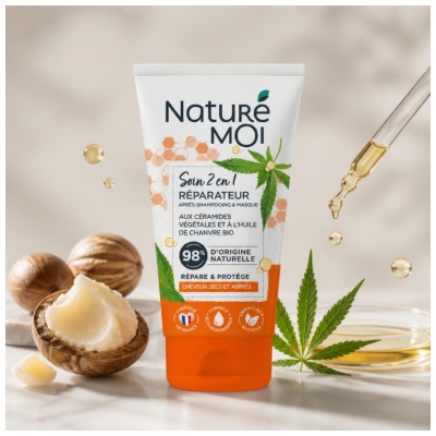 Naturé Moi Soin 2 en 1 Réparateur Après-Shampoing et Masque Aux Céramides Végétales et à l'Huile de Chanvre 150 ml