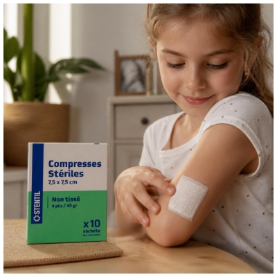 Stentil Compresses Stériles Non Tissées 10 Sachets de 2 Compresses de 7,5 x 7,5 cm