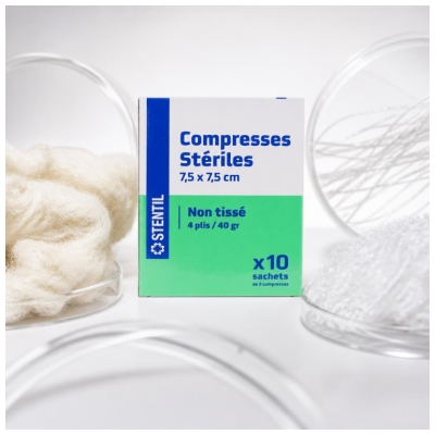 Stentil Compresses Stériles Non Tissées 10 Sachets de 2 Compresses de 7,5 x 7,5 cm