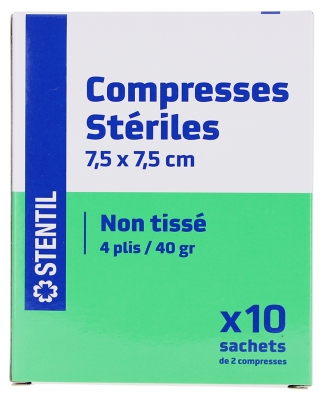 Stentil Compresses Stériles Non Tissées 10 Sachets de 2 Compresses de 7,5 x 7,5 cm
