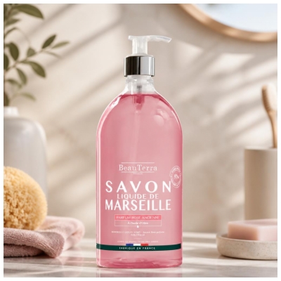 BeauTerra Savon Liquide Marseille Rose Ancienne 1 Litre
