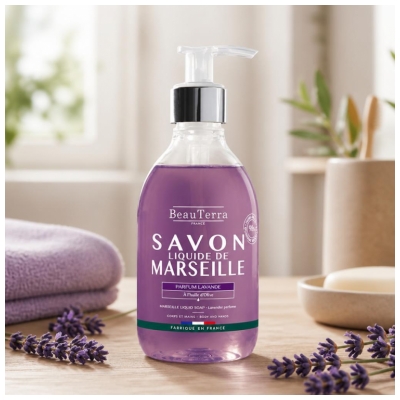 BeauTerra Savon Liquide de Marseille Lavande Toutes Peaux 300 ML