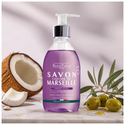 BeauTerra Savon Liquide de Marseille Lavande Toutes Peaux 300 ML