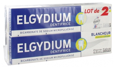 Elgydium Dentifrice Blancheur au Bicarbonate de Sodium Fraîcheur Citron Lot de 2 x 75 ml