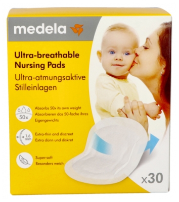 Medela 30 Coussinets d'Allaitement Ultra-Respirants Extra-Fins 