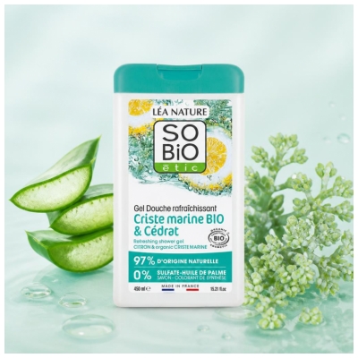 Léa Nature SO BIO étic Gel Douche Rafraîchissant Criste Marine & Cédrat Biologique 450 ML