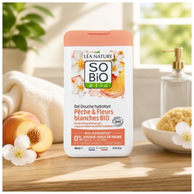 Léa Nature SO BIO étic Gel Douche Hydratant Pêche & Fleurs Blanches Biologique 450 ML