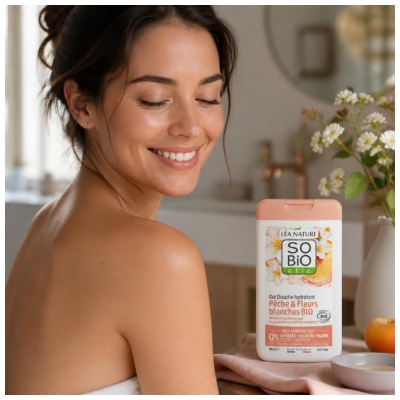 Léa Nature SO BIO étic Gel Douche Hydratant Pêche & Fleurs Blanches Biologique 450 ML