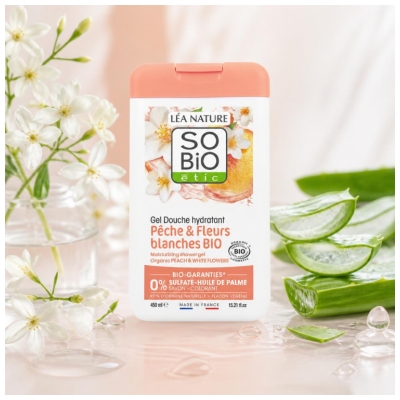 Léa Nature SO BIO étic Gel Douche Hydratant Pêche & Fleurs Blanches Biologique 450 ML