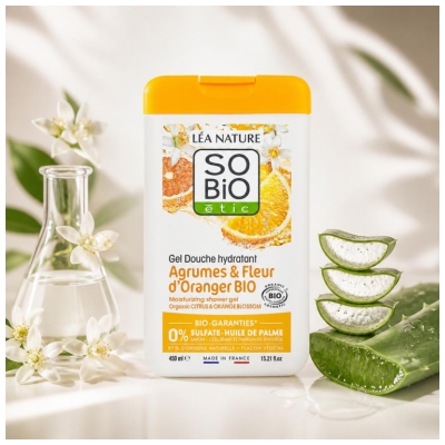 Léa Nature SO BIO étic Gel Douche Hydratant Agrumes & Fleur d'Oranger Biologique 450 ML 