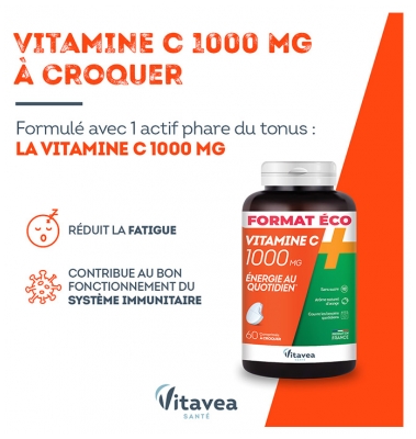 Vitavea Vitamine C 1000 mg - Énergie au Quotidien - Format Éco - 60 Comprimés