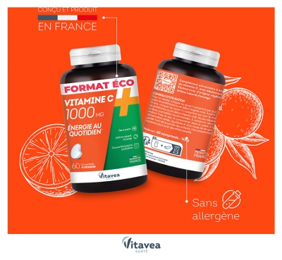 Vitavea Vitamine C 1000 mg - Énergie au Quotidien - Format Éco - 60 Comprimés