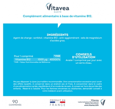 Vitavea Vitamine B12 Méthylcobalamine Bioactive 90 Comprimés