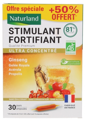 Naturland Stimulant Fortifiant Ultra Concentré Bio 20 Ampoules + 10 Ampoules Offertes