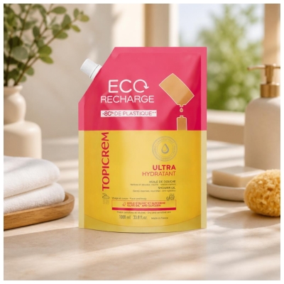 Topicrem Ultra-Hydratant Huile de Douche Peaux Sensibles et Sèches Éco-Recharge 1 Litre