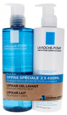 La Roche-Posay Lipikar Gel Lavant Apaisant 400 ml + Lait Relipidant Corps 400 ml Offre Spéciale
