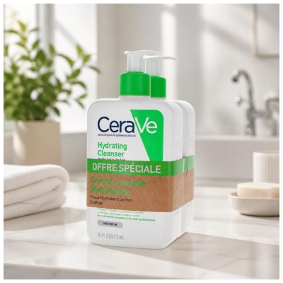 CeraVe Crème Lavante Hydratante Peaux Sèches à Très Sèches Lot de 2 x 473 ml 