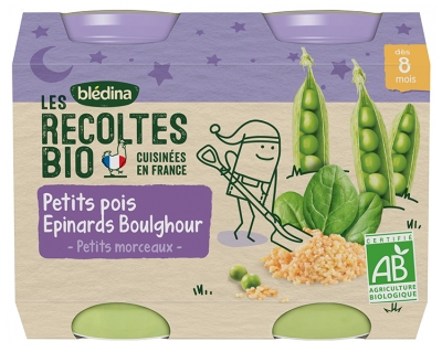 Blédina Les Récoltes Bio Petits Pois Épinards Boulghour dès 8 Mois 2 POTS