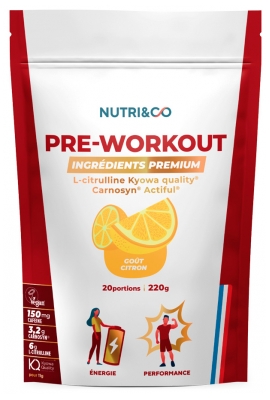 Nutri&Co Pre-Workout Ingrédients Premium Goût Citron 220 Grammes 