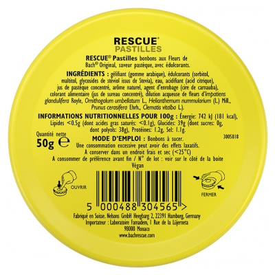 Rescue Pastilles Mélange de Fleurs de Bach Original Saveur Pastèque 50 g 