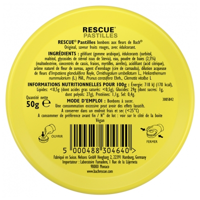 Rescue Pastilles Mélange de Fleurs de Bach Original Saveur Fruits Rouges 50 g