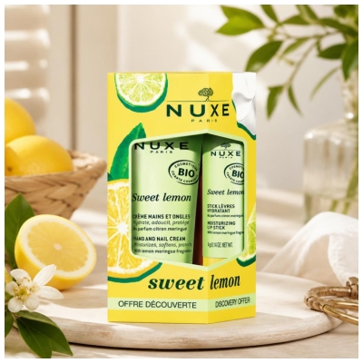 Nuxe Sweet Lemon Bio Duo Gourmand Crème Mains et Ongles 30 ml et Stick Lèvres 4 g 