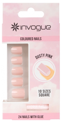 Invogue Faux-Ongles Colorés Carré – Rouge - 24 Pièces - Couleur : Rose