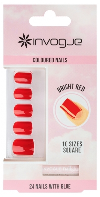Invogue Faux-Ongles Colorés Carré – Rouge - 24 Pièces