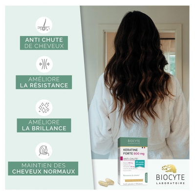 Biocyte Pack Kératine Forte 500 mg Anti Chute Résistance du Cheveu 120 Gélules