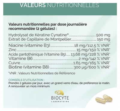 Biocyte Pack Kératine Forte 500 mg Anti Chute Résistance du Cheveu 120 Gélules