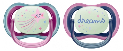 Avent Scf376/21 Sucettes Nuit 6-18M Boy - Couleur : Bleu et Rose