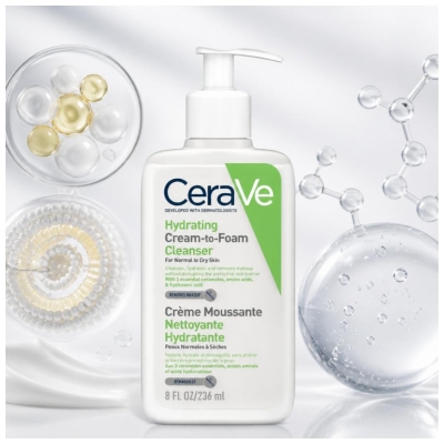CeraVe Crème Moussante Nettoyante Hydratante Visage Peaux Normales à Sèches 473 ml