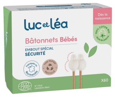 Luc et Léa Bâtonnets Bébés Bio 60 Cotons-Tiges
