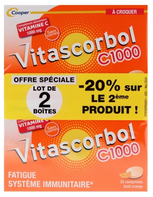 Vitascorbol Vitamine C 1000 2 x 20 Comprimés à Croquer