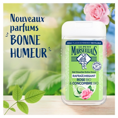 Le Petit Marseillais Gel Douche Extra Doux Rafraîchissant Rose Bio & Concombre Bio Sans Colorant 250 ml