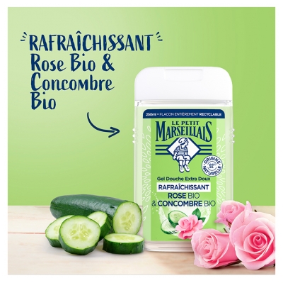 Le Petit Marseillais Gel Douche Extra Doux Rafraîchissant Rose Bio & Concombre Bio Sans Colorant 250 ml