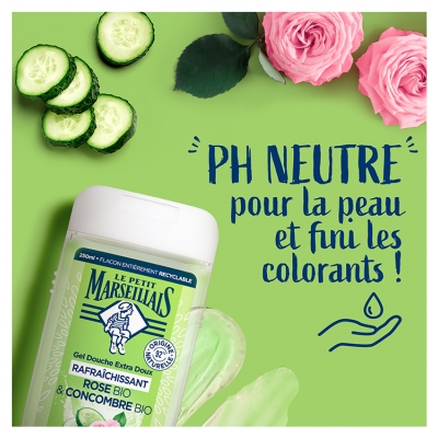 Le Petit Marseillais Gel Douche Extra Doux Rafraîchissant Rose Bio & Concombre Bio Sans Colorant 250 ml