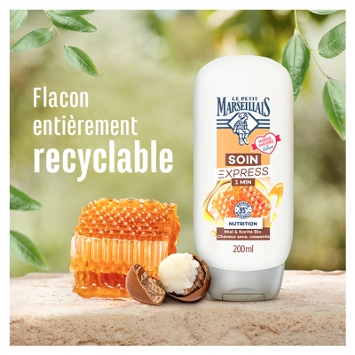 Le Petit Marseillais Soin Express 1 Min Nutrition Miel & Karité Bio Flacon de 200 ml