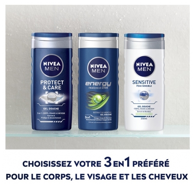 Nivea Men Energy Gel Douche 3en1 Fraicheur 24H à l'Extrait de Menthe 250 ml