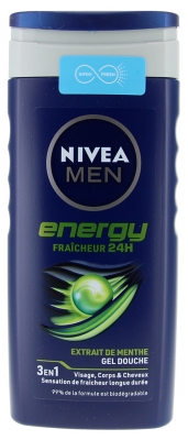 Nivea Men Energy Gel Douche 3en1 Fraicheur 24H à l'Extrait de Menthe 250 ml