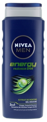 Nivea Men Energy Gel Douche 3en1 Fraicheur 24H à l'Extrait de Menthe 500 ml