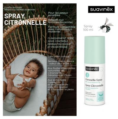 Suavinex Spray Citronelle - aux Huiles Essentielles Naturelles - 100 ml