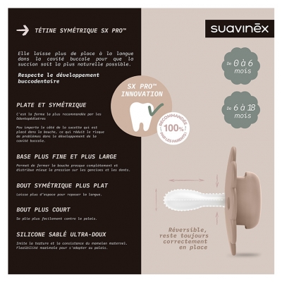Suavinex Sucette Réversible SX Pro 6-18 Mois - Modèle : Brun