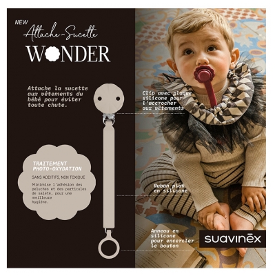 Suavinex Attache Sucette Silicone Wonder - Modèle : Gris