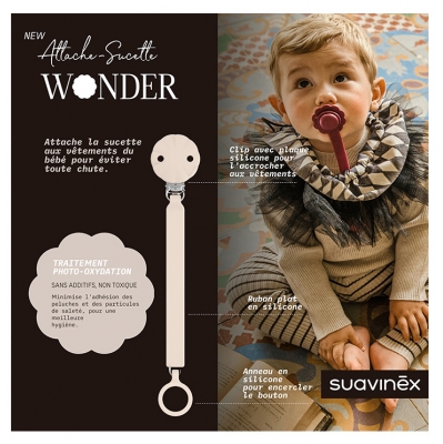 Suavinex Attache Sucette Silicone Wonder - Modèle : Rose